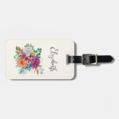 Roze, Oranje en witte rozen Floral Bouquet Bagagelabel (Voorkant horizontaal)