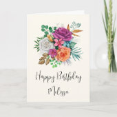 Roze, Oranje en witte rozen Floral Bouquet Birthda Kaart (Voorkant)
