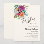 Roze, Oranje en witte rozen Floral Bouquet Birthda Kaart (Voorkant / Achterkant)