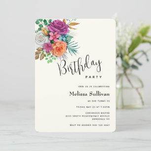 Roze, Oranje en witte rozen Floral Bouquet Birthda Kaart