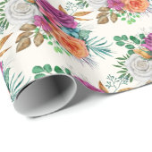 Roze, Oranje en witte rozen Floral Bouquet Cadeaupapier (Rol Hoek)