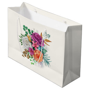 Roze, Oranje en witte rozen Floral Bouquet Groot Cadeauzakje