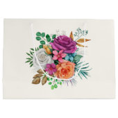 Roze, Oranje en witte rozen Floral Bouquet Groot Cadeauzakje (Achterkant)