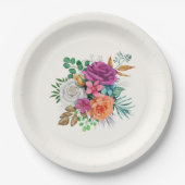 Roze, Oranje en witte rozen Floral Bouquet Papieren Bordje (Voorkant)