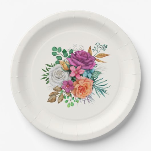 Roze, Oranje en witte rozen Floral Bouquet Papieren Bordje (Voorkant)