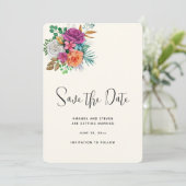 Roze, Oranje en witte rozen Floral Bouquet Save The Date (Staand voorkant)