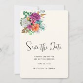 Roze, Oranje en witte rozen Floral Bouquet Save The Date (Voorkant)