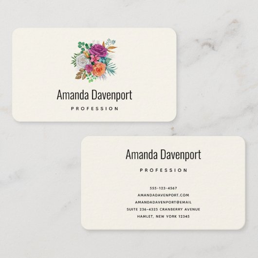 Roze, Oranje en witte rozen Floral Bouquet Visitekaartje (Voorkant / Achterkant)