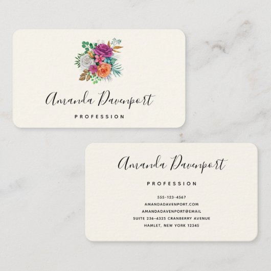 Roze, Oranje en witte rozen Floral Bouquet Visitekaartje (Voorkant / Achterkant)