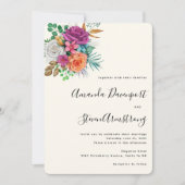 Roze, Oranje en witte rozen Floral Bouquet Wedding Kaart (Voorkant)