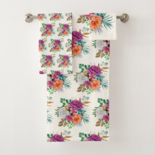 Roze, Oranje en witte rozen - Floral Patroon Bad Handdoek