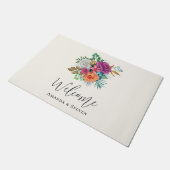 Roze, Oranje en witte rozen Floral Welkom Deurmat (Schuin)