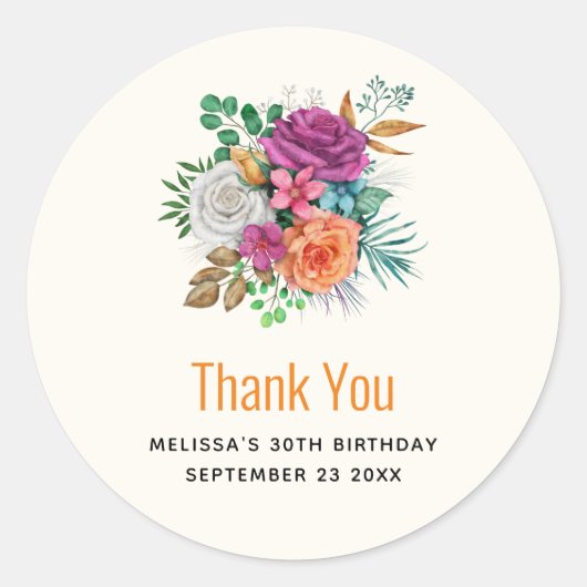 Roze, Oranje en witte rozen Partij Hartelijk dank Ronde Sticker (Voorkant)