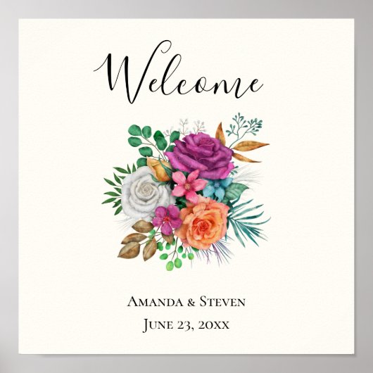 Roze, Oranje en witte rozen Poster (Voorkant)