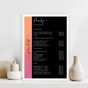 Roze, Oranje en zwart Pricelist Salon Poster