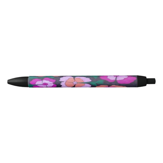 Roze Oranje en Zwarte Floral Pen (Voorkant)