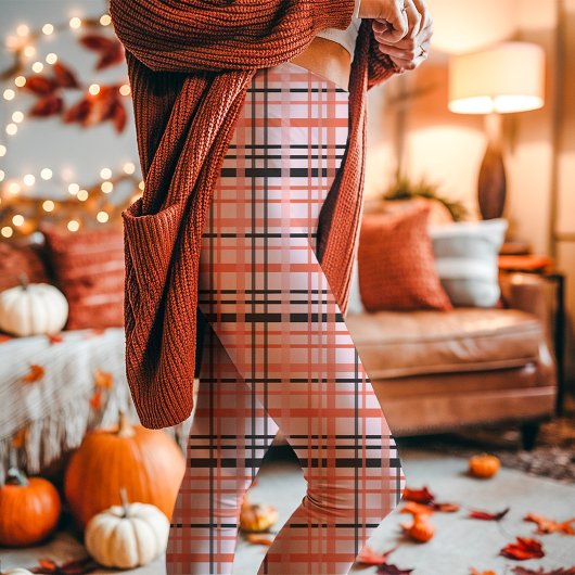 Roze, Oranje en zwarte Plaid Herfst Leggings