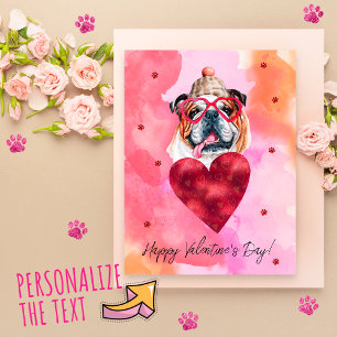 Roze Oranje Engelse Bulldog Valentijnsdag Cadeau Feestdagenkaart