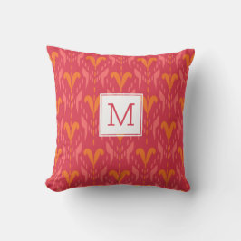 Roze Oranje  flora Ikat Aangepast monogram Buitenkussen