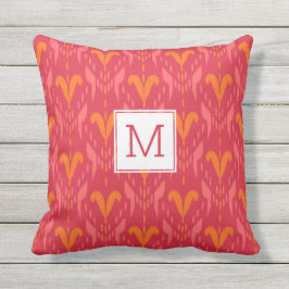 Roze Oranje  flora Ikat Aangepast monogram Buitenkussen