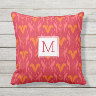 Roze Oranje  flora Ikat Aangepast monogram Buitenkussen