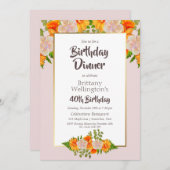 Roze Oranje Floral 40e verjaardag Kaart (Voorkant / Achterkant)