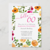 Roze Oranje Floral Elegant Script 60th Birthday Kaart (Voorkant)