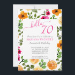 Roze Oranje Floral Elegant Script 70th Birthday Kaart<br><div class="desc">Roze en oranje eenvoudige waterverf florale 70e verjaardagsuitnodiging met elegant script dat schrijft.</div>