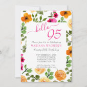 Roze Oranje Floral Elegant Script 95th Birthday Kaart (Voorkant)