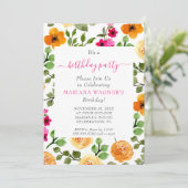 Roze Oranje Floral Elegant Script Birthday Party Kaart (Staand voorkant)