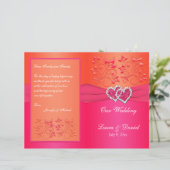 Roze Oranje Floral, Hearts Wedding Programme (Staand voorkant)