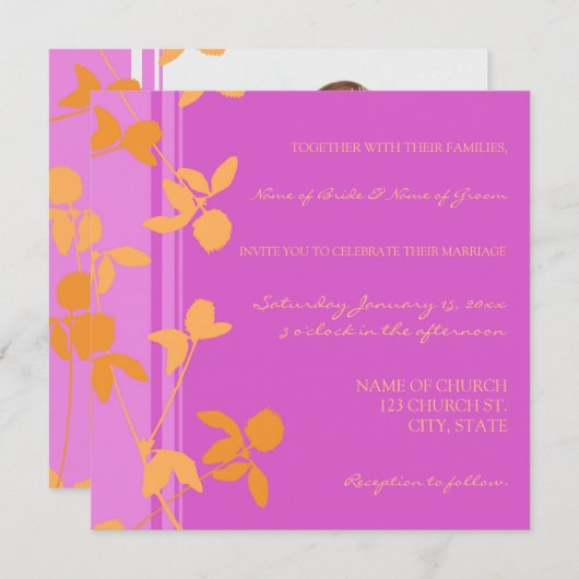 Roze Oranje Floral Photo Weddenschap Kaarten (Voorkant / Achterkant)