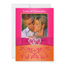 Roze, Oranje Floral verbonden harten PHOTO uitnodi