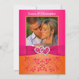Roze, Oranje Floral verbonden harten PHOTO uitnodi Kaart