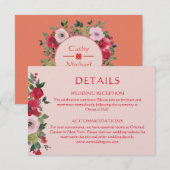 Roze oranje florale reuzenChinese trouwgegevens Informatiekaartje (Voorkant / Achterkant)