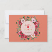 Roze oranje floreuze Chinese bruiloft RSVP (Achterkant)
