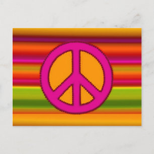 Roze Oranje Fractal & Peace Sign Briefkaart