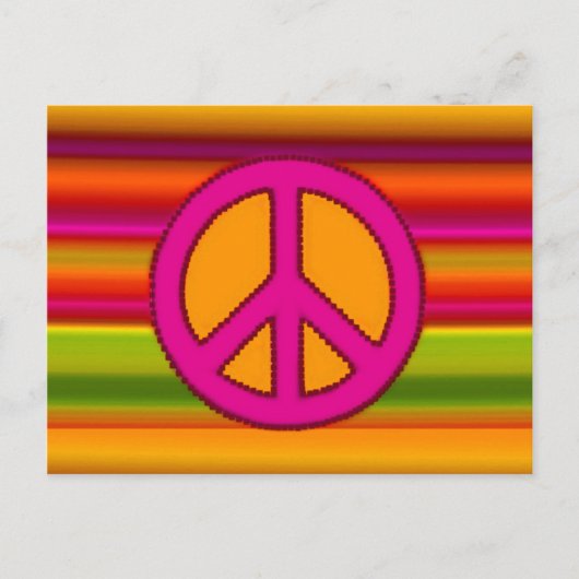 Roze Oranje Fractal & Peace Sign Briefkaart (Voorkant)