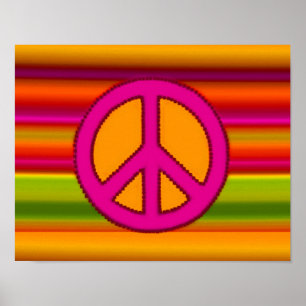 Roze Oranje Fractal & Peace Sign Poster