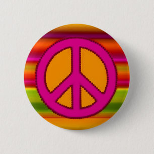 Roze Oranje Fractal & Peace Sign Ronde Button 5,7 Cm