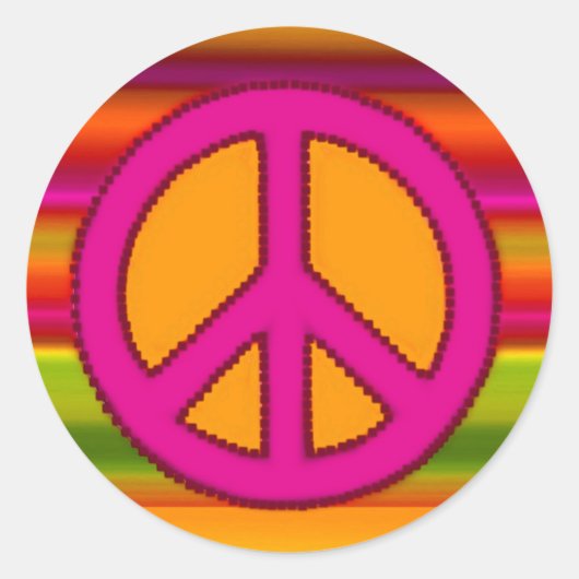 Roze Oranje Fractal & Peace Sign Ronde Sticker (Voorkant)