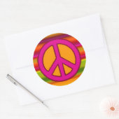 Roze Oranje Fractal & Peace Sign Ronde Sticker (Envelop)