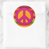 Roze Oranje Fractal & Peace Sign Ronde Sticker (Tas)