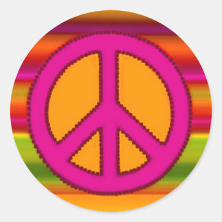 Roze Oranje Fractal & Peace Sign Ronde Sticker