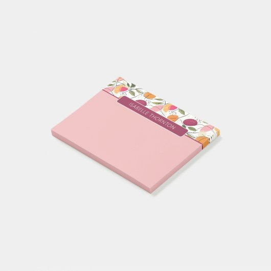Roze & Oranje Fruit Patroon Naam Post-it® Notes (Schuin)