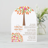 Roze Oranje Geel Groene Moderne Boom Weddenschap Kaart (Staand voorkant)