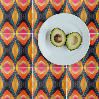 Roze Oranje Geel Retro Funky Abstract Patroon Tegeltje