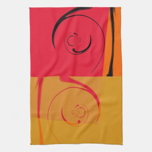  Roze, oranje, geel, zwart, achterste deco Theedoek (Verticaal)