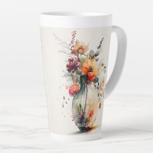 Roze Oranje Gele Bloempot #11 Latte Mok (Rechterhoek)