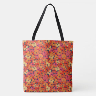 Roze Oranje gele maandoppen Floral Patroon op blau Tote Bag